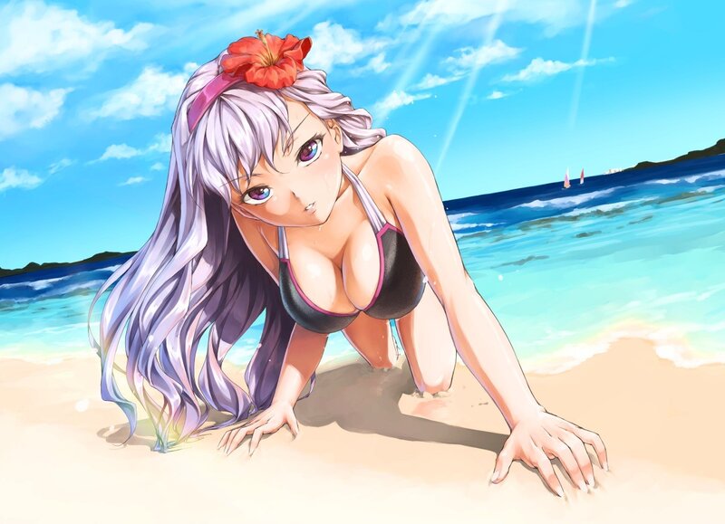 Anime girl at the beach