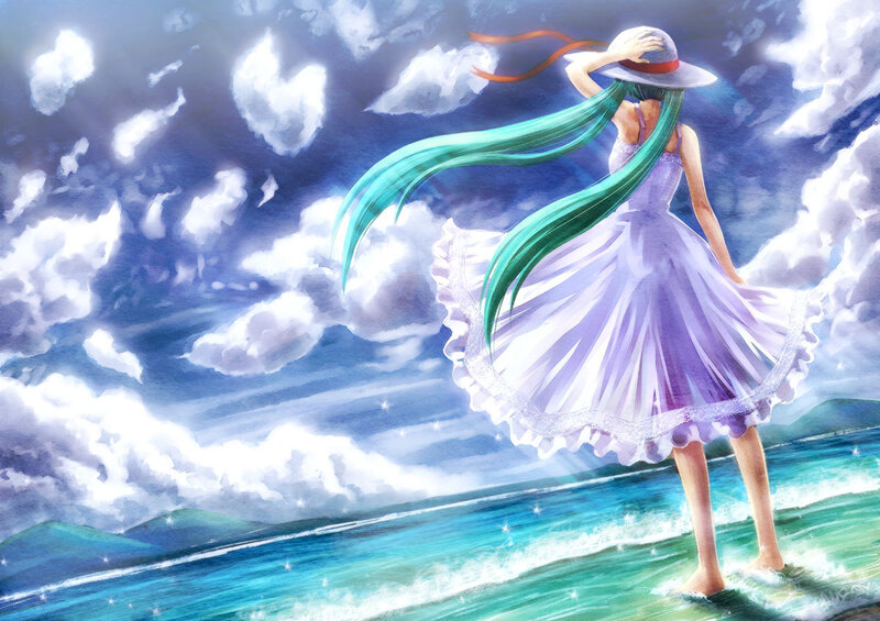 Anime girl at the beach