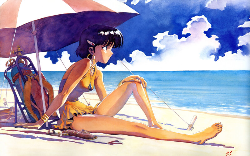 Anime girl at the beach