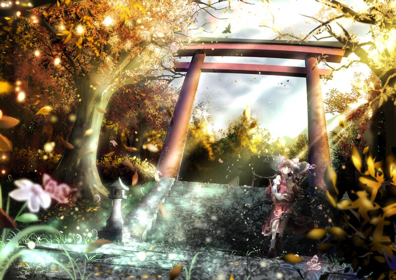 Anime Girl at Torii Gate — Red, Serene