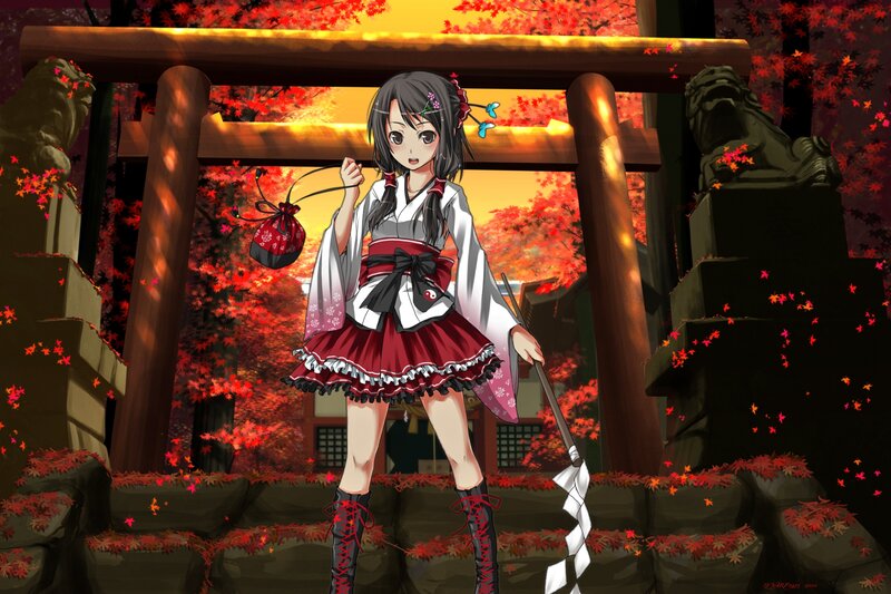 Anime Girl at Torii Gate — Red