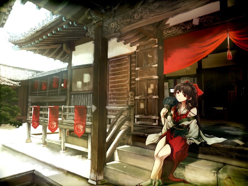 Anime girl at traditional Japanese house