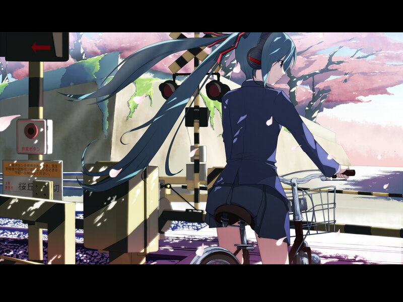 Anime girl at train crossing