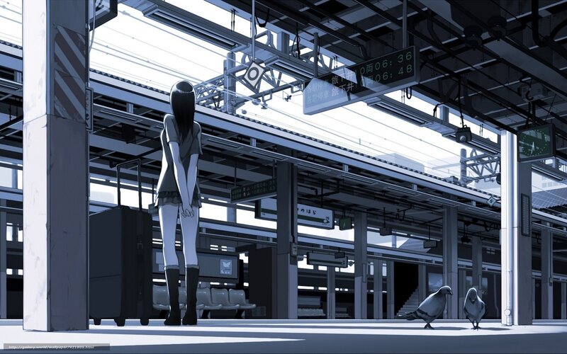 Anime girl at train station