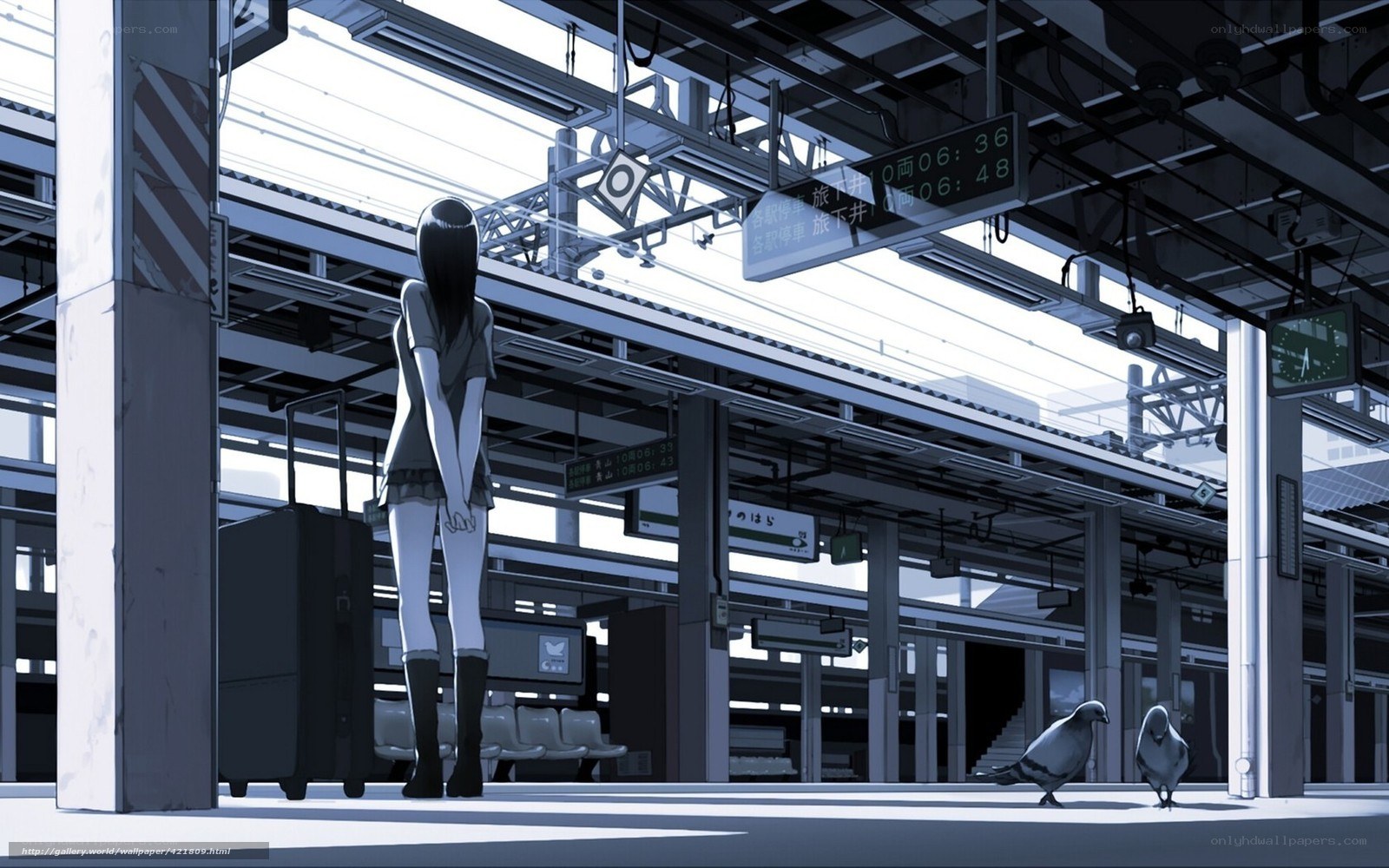 Anime girl at train station