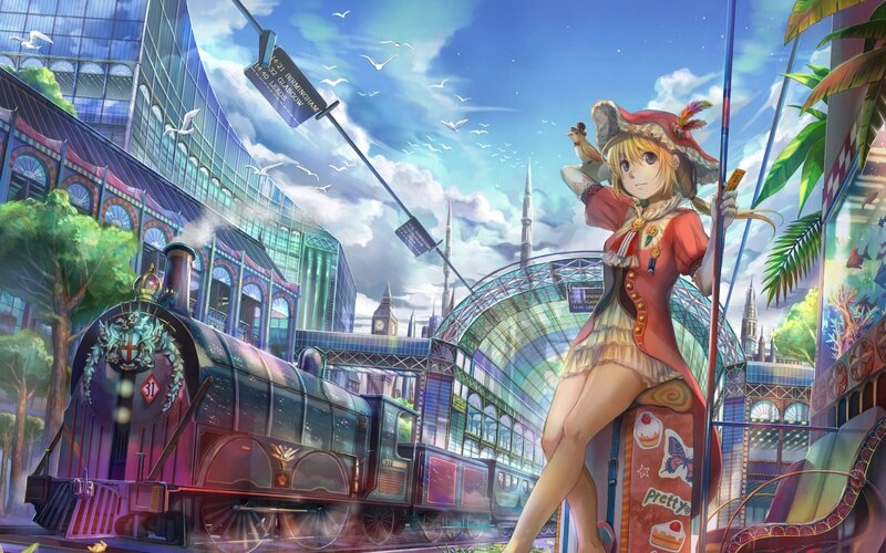 Anime girl at train station