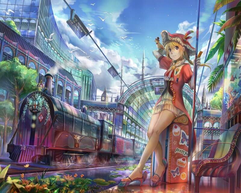 Anime girl at train station
