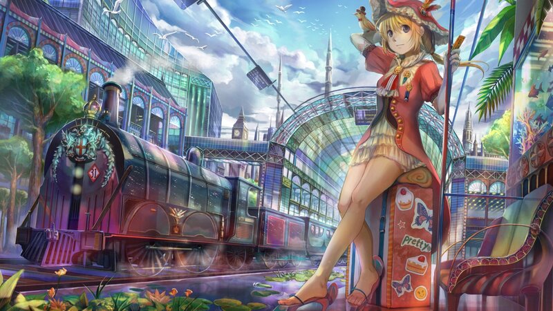 Anime girl at train station