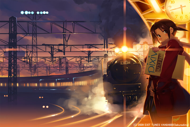 Anime girl at train station