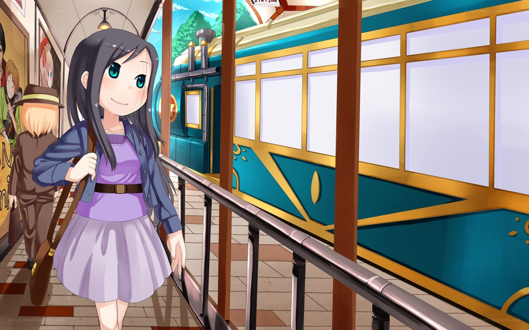 anime girl at train station