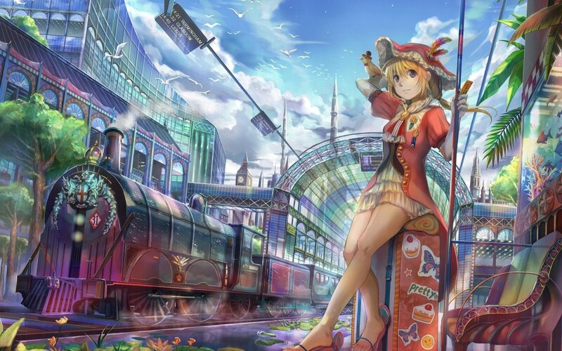 Anime girl at train station