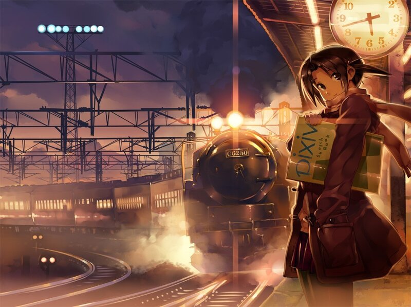 Anime girl at train station