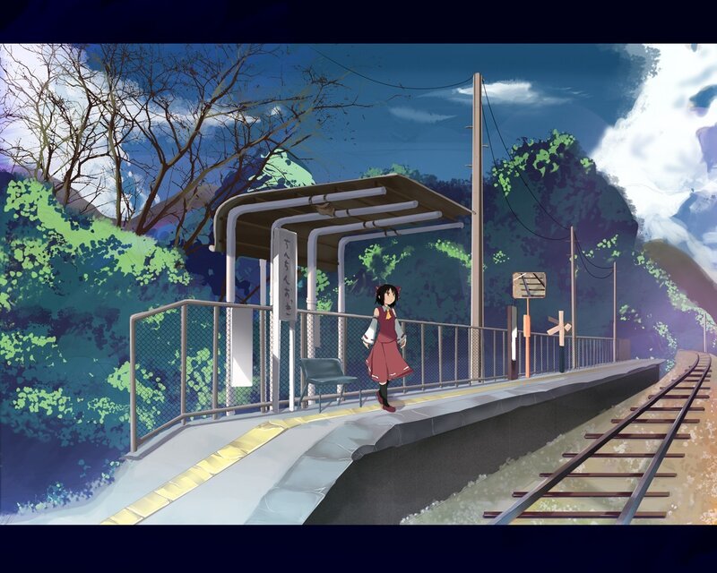 Anime girl at train station