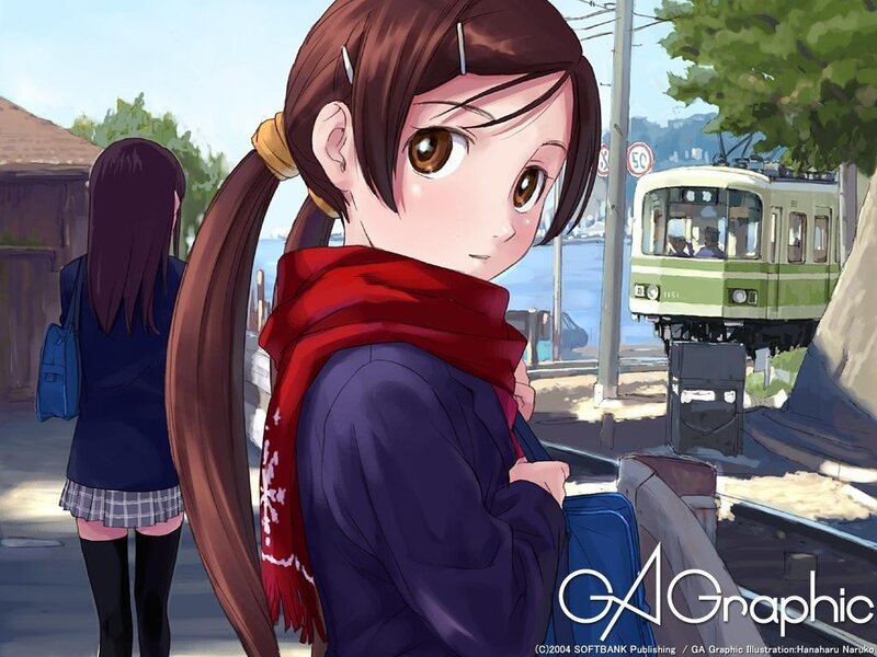 Anime girl at train station