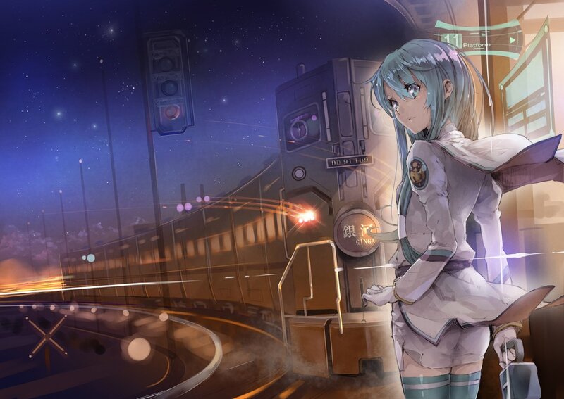 Anime girl at train station