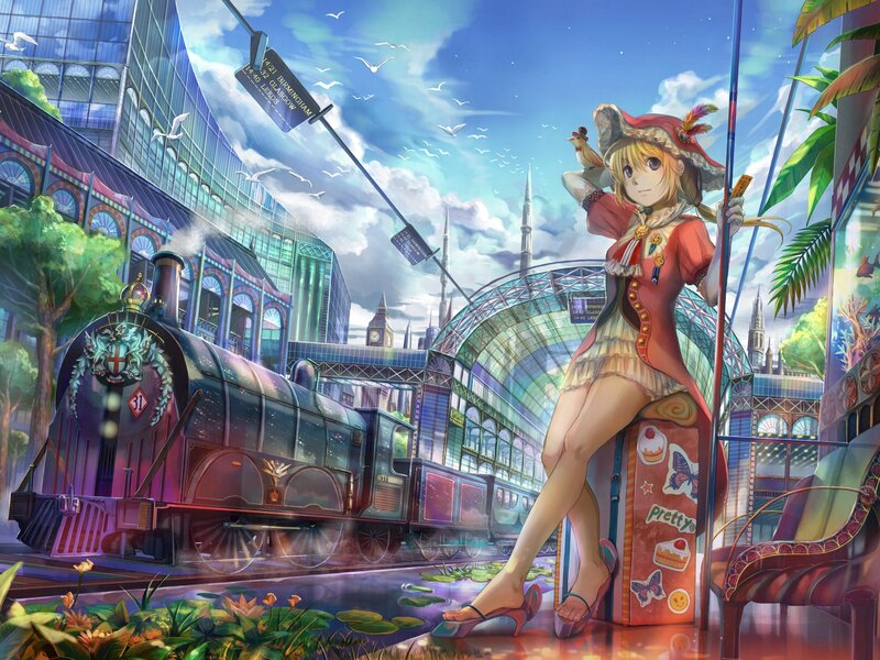 Anime girl at train station