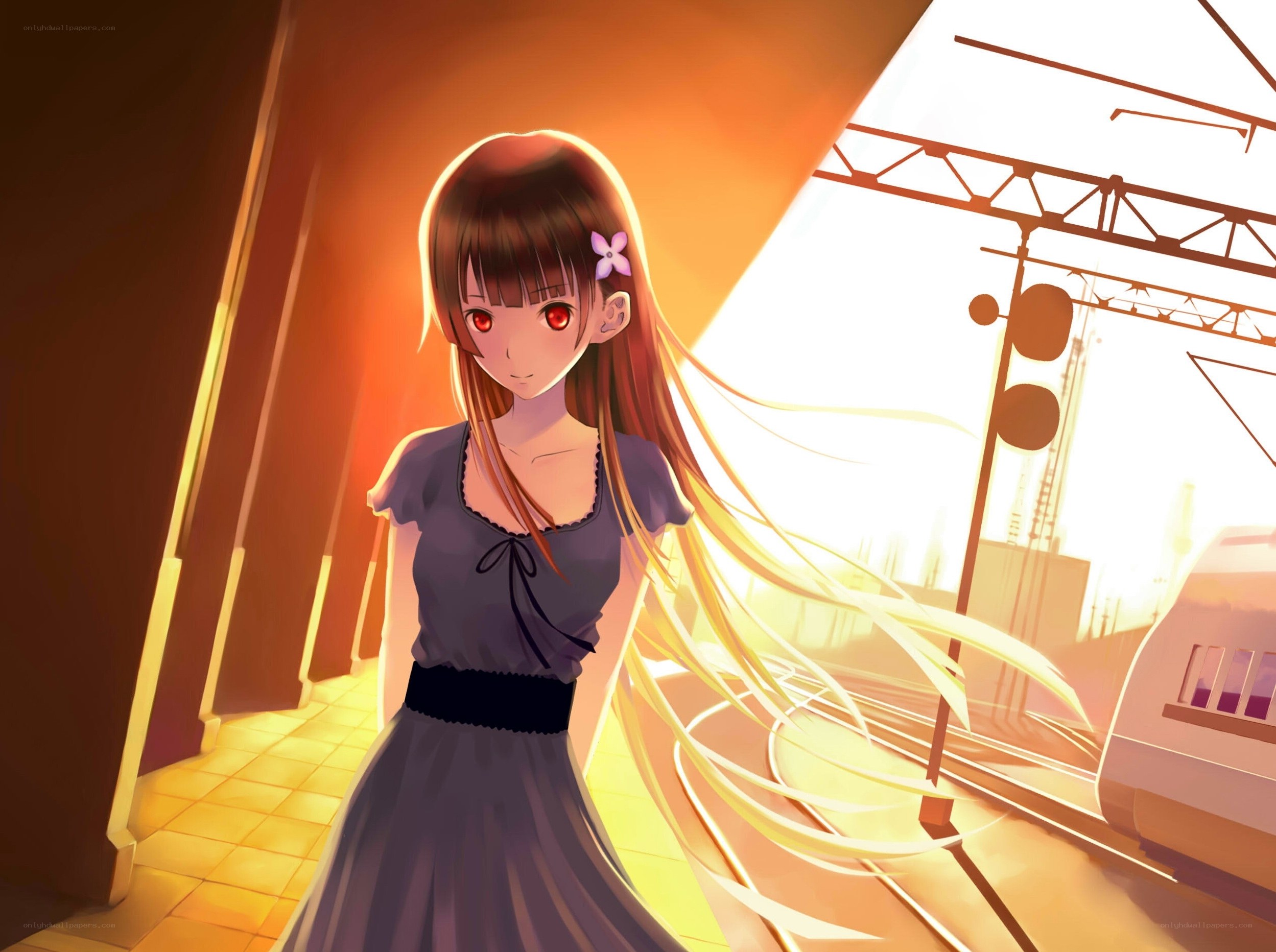 anime girl at train station