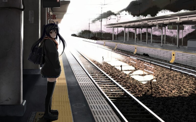 anime girl at train station