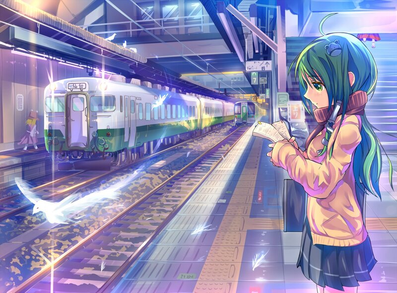 Anime girl at train station