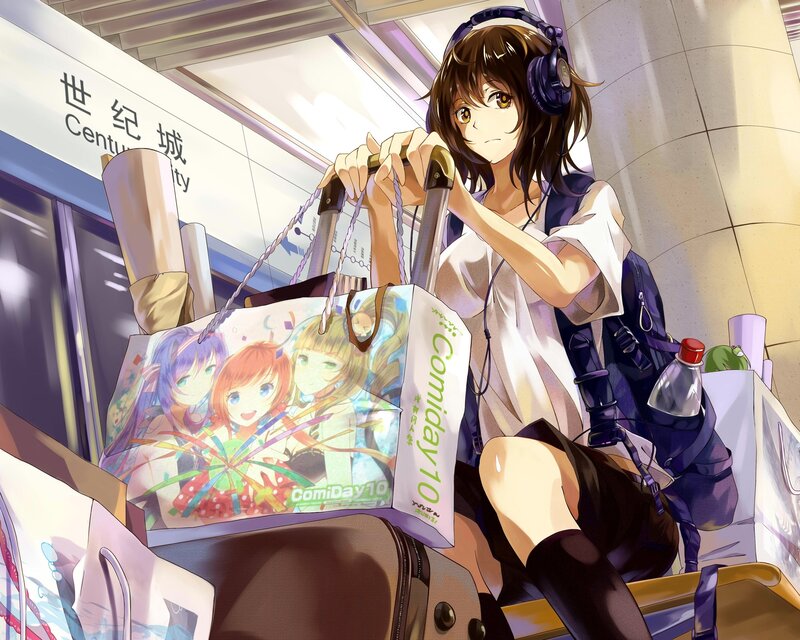 Anime girl at train station