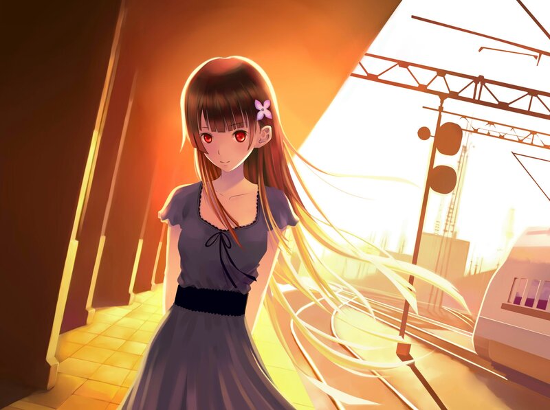 Anime girl at train station