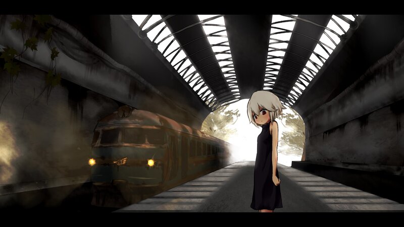 Anime girl at train station