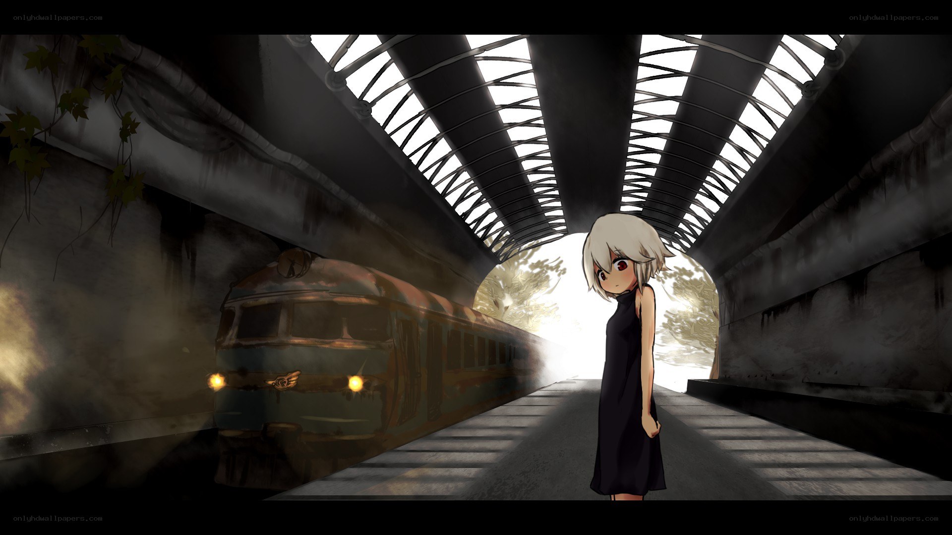 Anime girl at train station