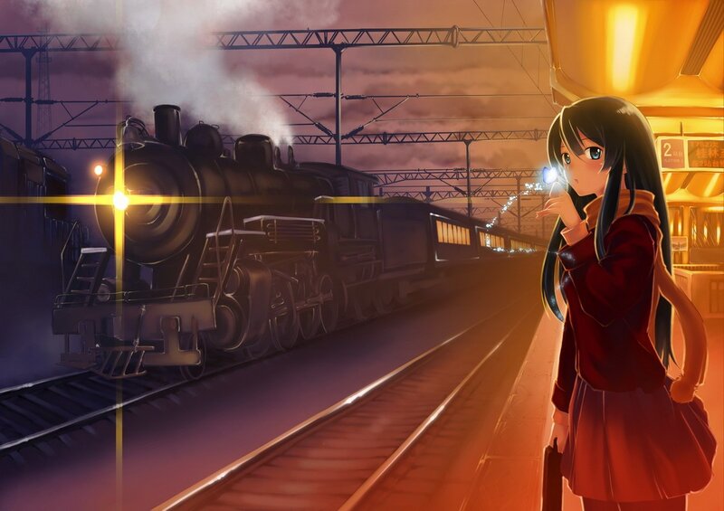 Anime girl at train station