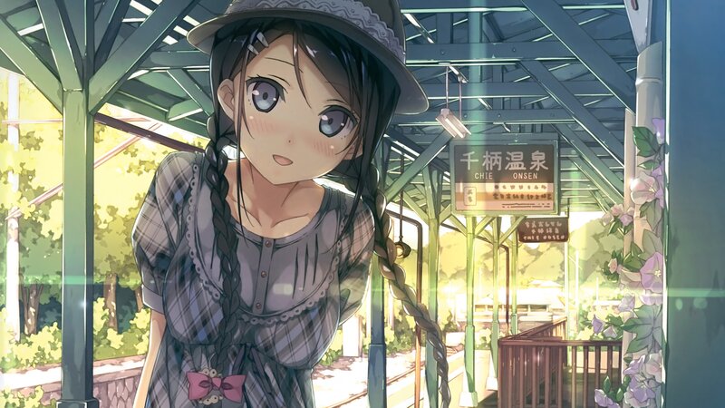 anime girl at train station