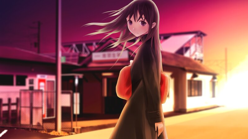 anime girl at train station