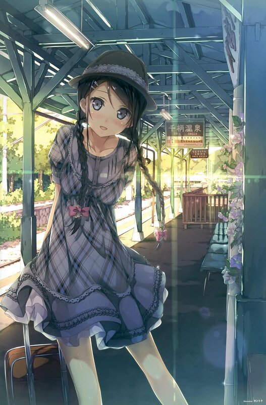 Anime girl at train station