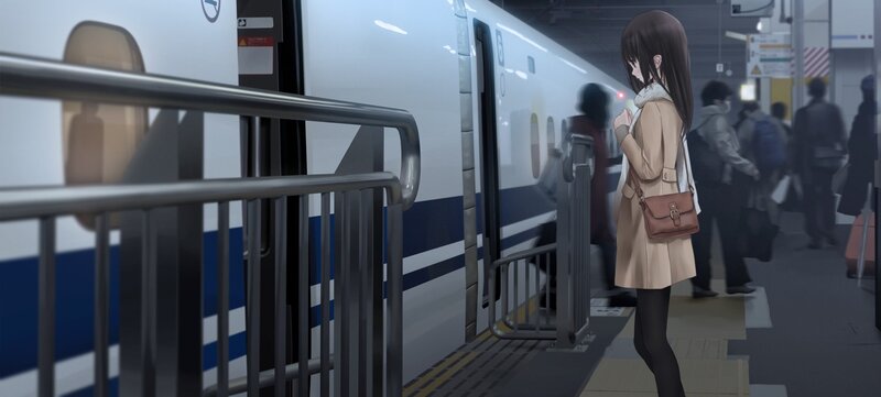 anime girl at train station