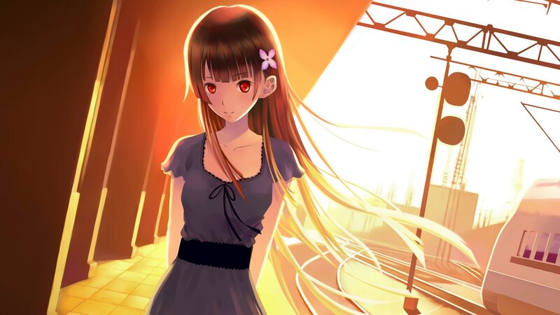anime girl at train station