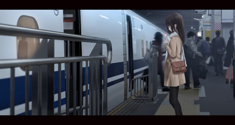anime girl at train station