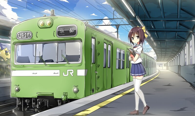 anime girl at train station