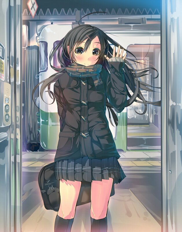 Anime girl at train station