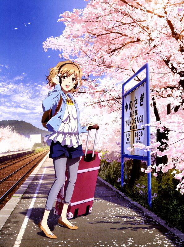 Anime girl at train station