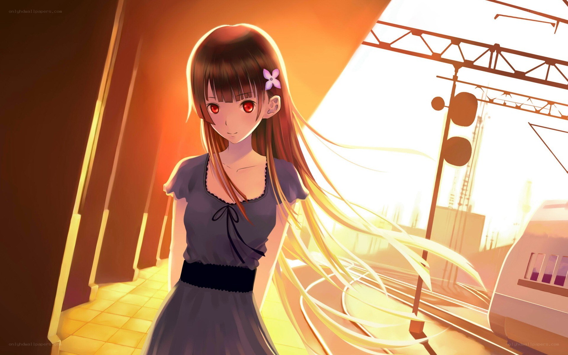 anime girl at train station