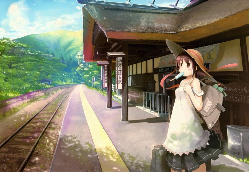 Anime girl at train station