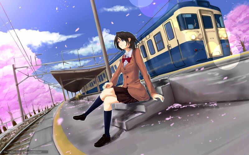 Anime girl at train station