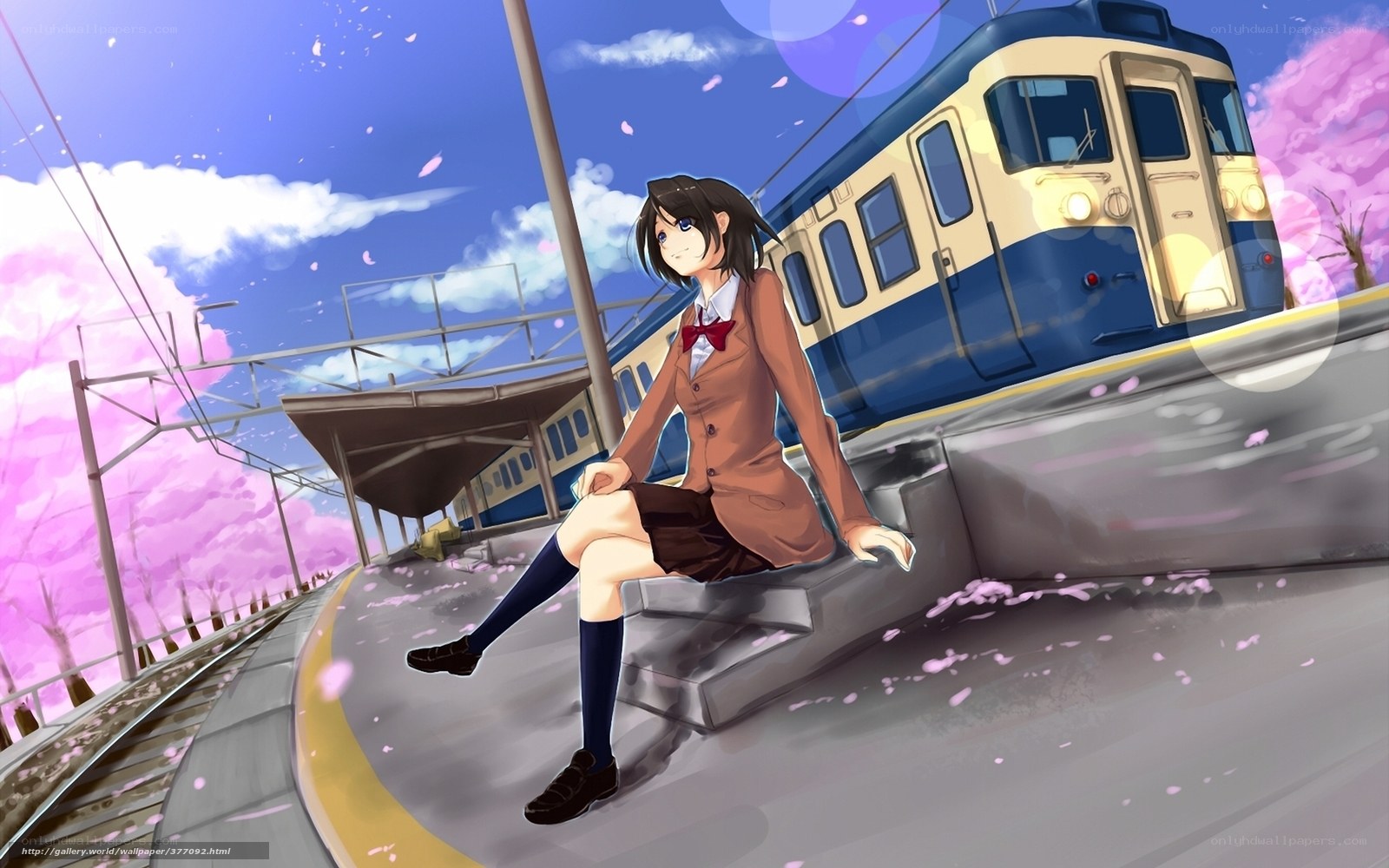 Anime girl at train station