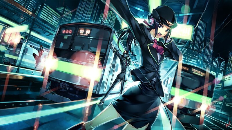 anime girl at train station