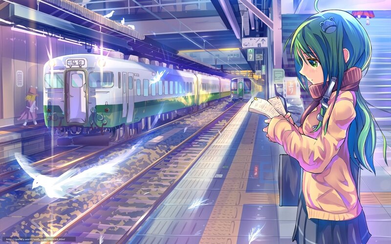 Anime girl at train station