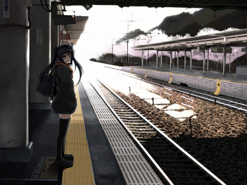 Anime Girl at Train Station — Black