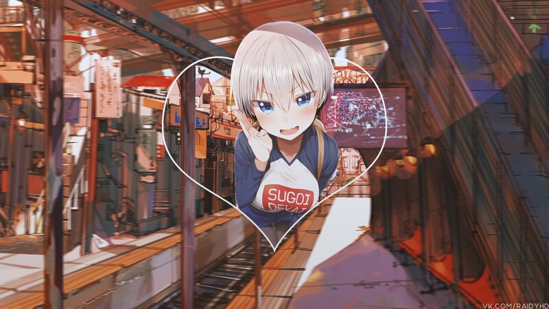 Anime Girl at Train Station — Blue, Calm, Night, Digital Art, Train Tracks