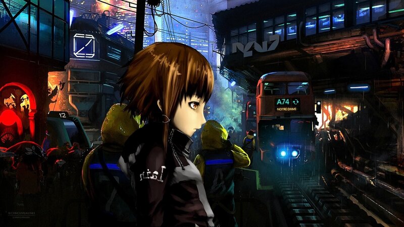 Anime Girl at Train Station — Blue, Dramatic, Night
