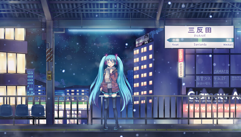 Anime Girl at Train Station — Blue