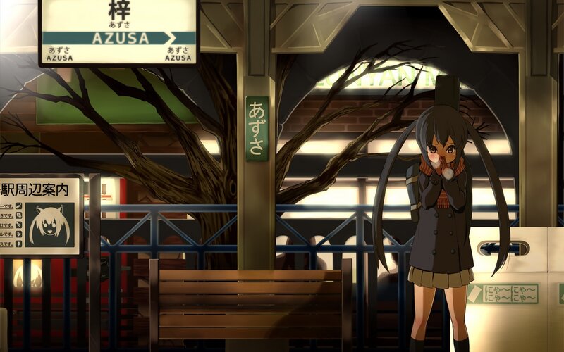 Anime Girl at Train Station — Brown, Calm