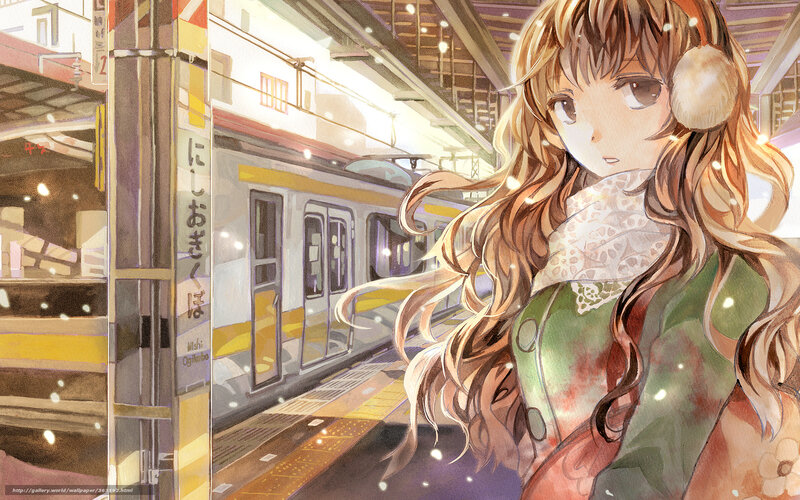 Anime Girl at Train Station — Brown