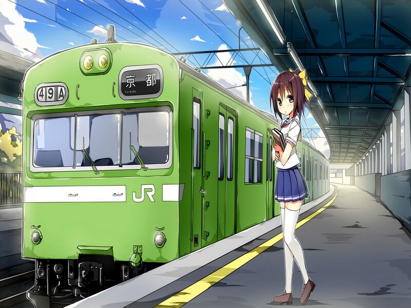 Anime Girl at Train Station — Green, Calm, Afternoon